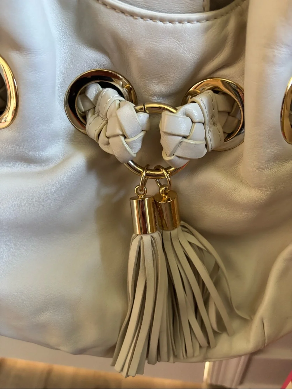 Michael Kors Vintage Cream Leather Hobo Bag w Gold Hardware - Funky & Like New
